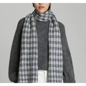 NWT Everlane Unisex The Alpaca Patterned Scarf Gray Buffalo Check One Size